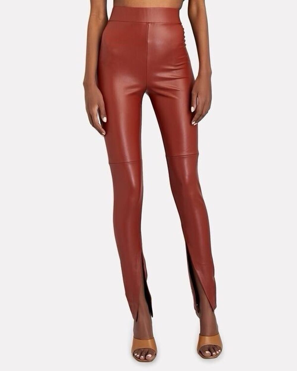 ALIX NYC Womens Leggings Red M Carlisle Faux Leather Split Hem Pants